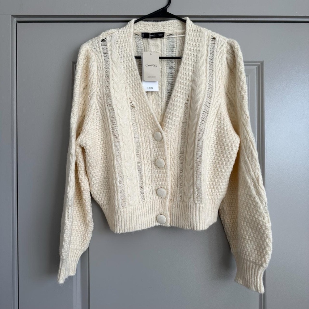 Mango Cream Knit Cardigan
